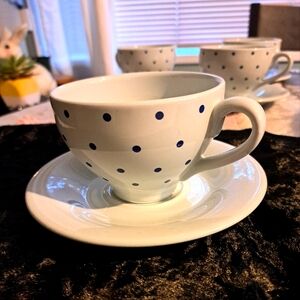 Elegant White and Black Polka Dot Mug Set of 4